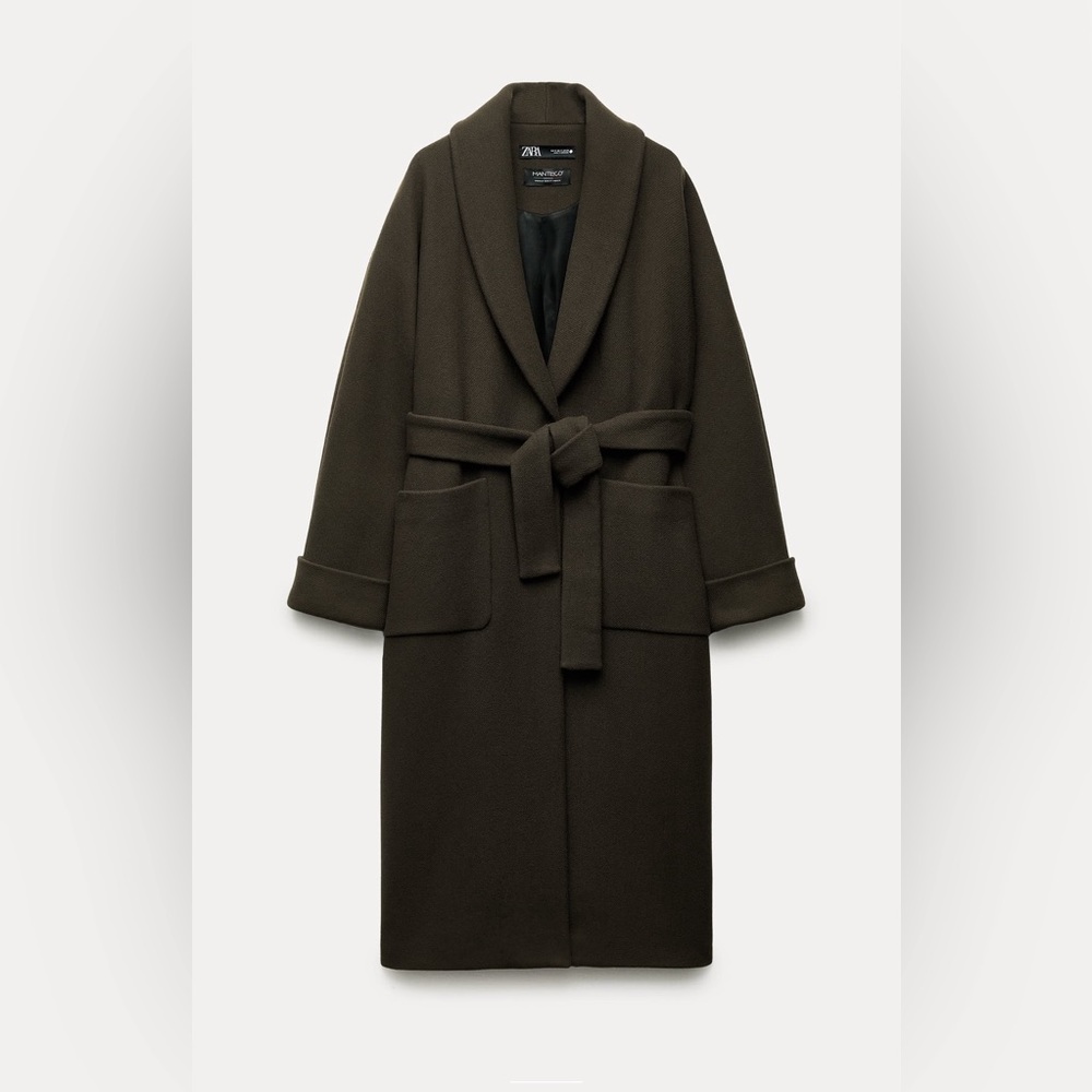 Zara Manteco wool coat front pockets belted